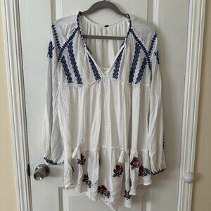 Free People Boho Embroidered Mini Dress Coverup Size S